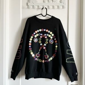 Moschino Paris Black Cotton Sweatshirt with Colorful Embroidery